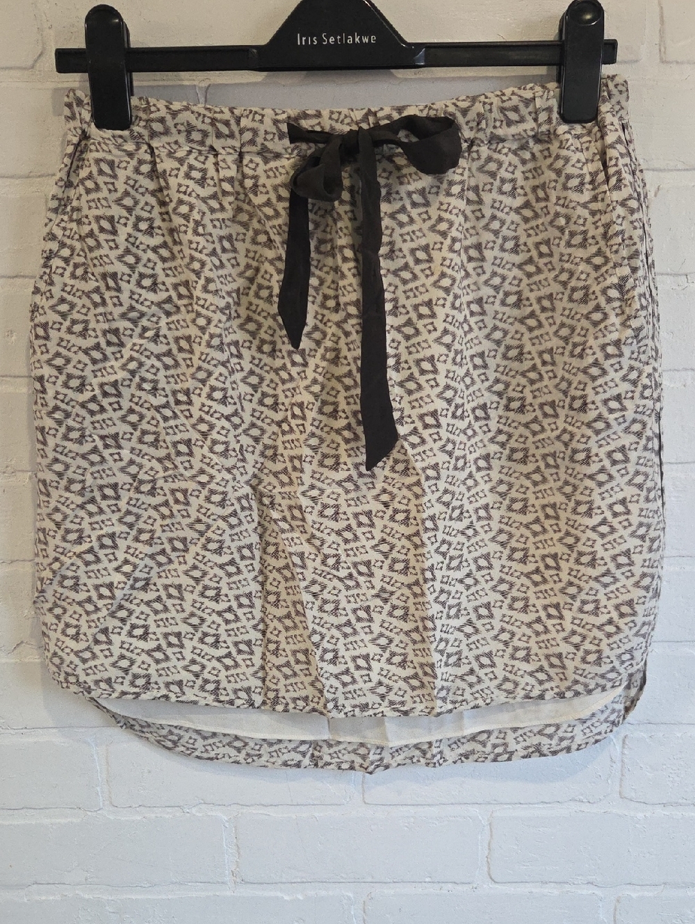 Club Monaco Cream & Brown Printed High-Low Skirt with Black Tie